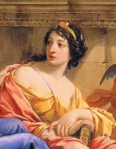 Simon Vouet Detalhe da musa Calliope no quadro The Muses Urania and Calliope Spain oil painting art